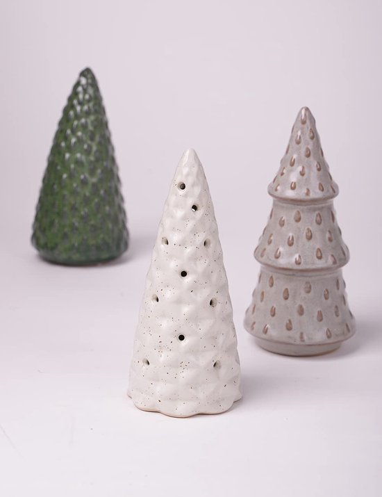 Unyqoos® Set van drie moderne keramische dennenboom sculpturen voor sfeervolle kerstdecoratie