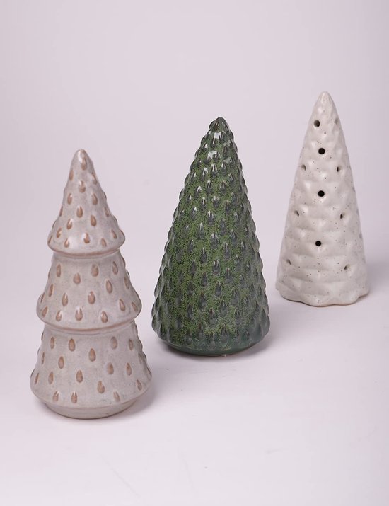 Unyqoos® Set van drie moderne keramische dennenboom sculpturen voor sfeervolle kerstdecoratie