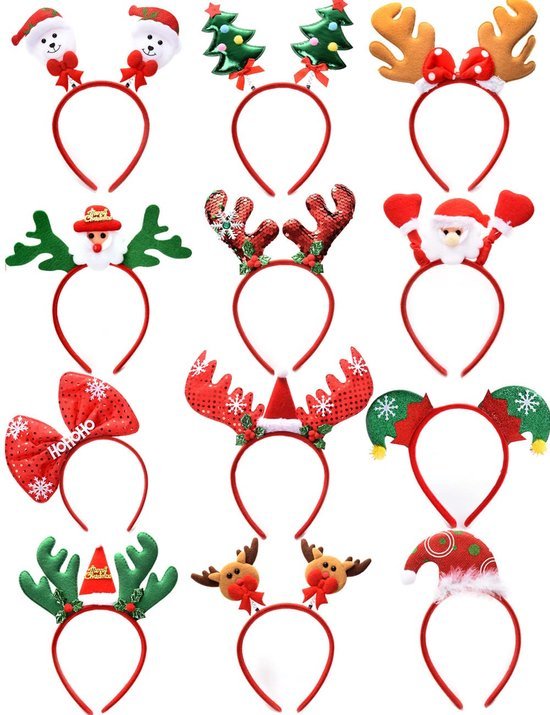 Unyqoos® Feestelijke haaraccessoires voor kerst met rendiergewei en kerstman designs