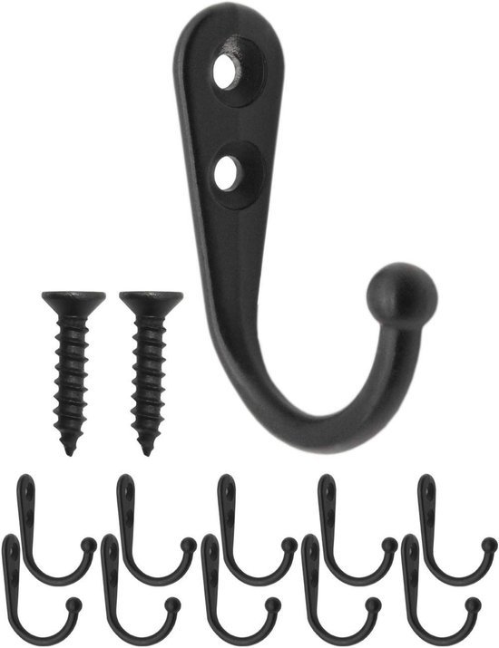 Unyqoos® Set van 10 zwarte metalen haken voor veelzijdig gebruik in huis of kantoor