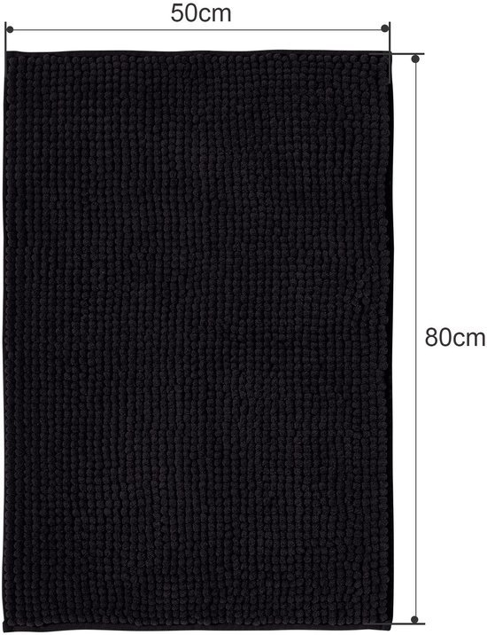 Unyqoos® Zwarte Luxe Antislip Badmat van Chenille voor Badkamer en Douche, 50 x 80 cm
