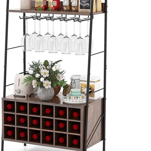 Unyqoos® Vrijstaand wijnrek voor 18 flessen met glazenhouders en planken