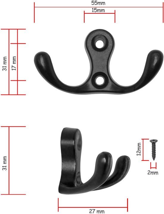 550x716-7.jpg Unyqoos® Set van vijf zwarte dubbele haken voor stijlvolle wandmontage