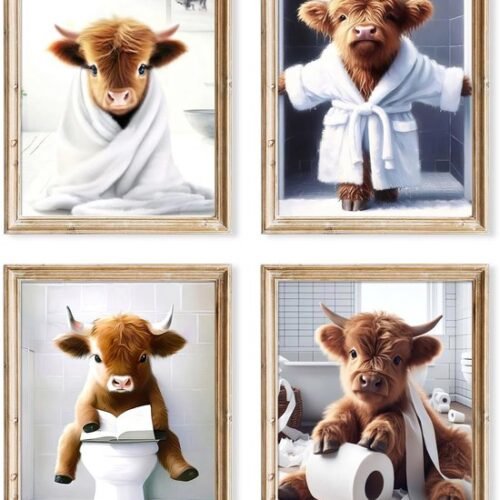 550x716-8.jpg Unyqoos® Grappige Badkamer Wanddecoratie Schotse Hoogland Koeien Canvas A4 Formaat