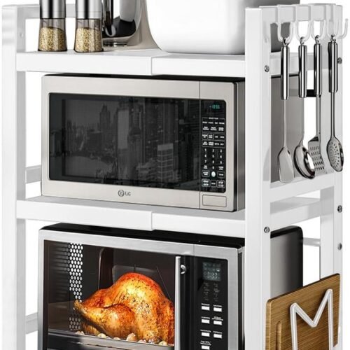 Unyqoos® Praktische Keukenoplossing: Verstelbaar Magnetronrek met Multifunctionele Opbergmogelijkheden en Uitbreidbaar Ontwerp