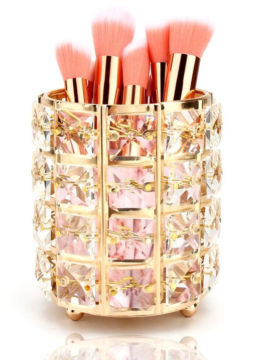 Unyqoos® Elegante kristallen organizer voor make-up en kantoorbenodigdheden in goudkleur