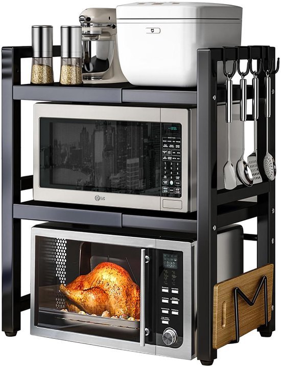 Unyqoos® Uitbreidbaar Keukenrek met Verstelbare Hoogte en 5 Haken voor Optimale Organisatie