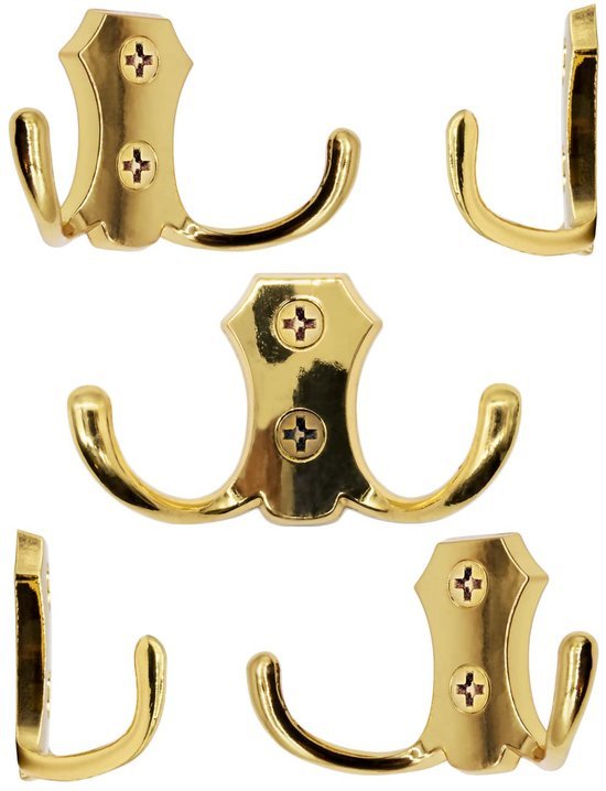 Unyqoos® Set van 5 gouden dubbele haken voor veelzijdig gebruik in huis