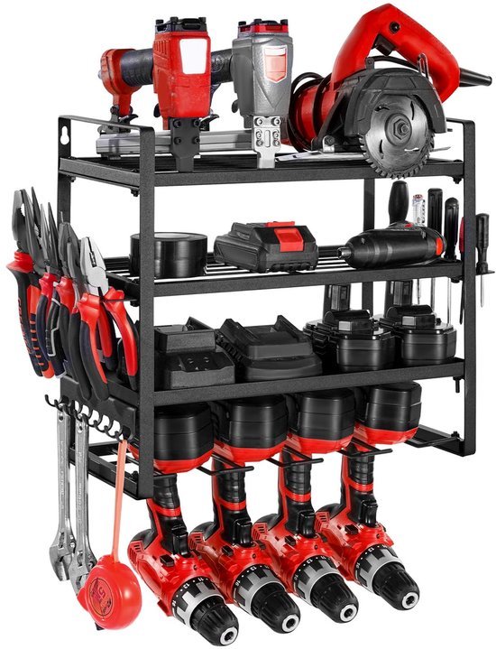 550x719-2.jpg Unyqoos® Wandgemonteerd opbergrek met boor- en gereedschapshouders voor garage en werkplaats
