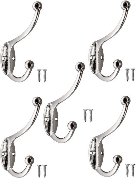 Unyqoos® Set van vijf elegante zilveren wandhaken voor diverse interieurstijlen