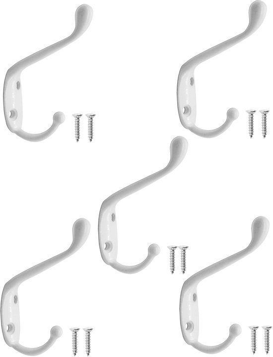 Unyqoos® Set van 5 veelzijdige witte haken voor kleding en handdoeken in vintage stijl
