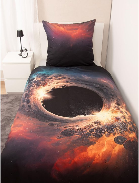 Unyqoos® Ademende beddengoedset met omkeerbaar zwart gat motief en ritssluiting