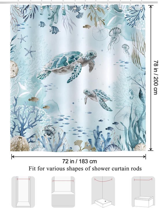 550x720.jpg Unyqoos® Waterdicht douchegordijn met zeeschildpad design en 12 haken voor badkamer