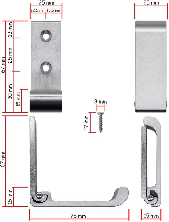 Unyqoos® Set van vijf inklapbare zilverkleurige haken voor veelzijdig gebruik in huis