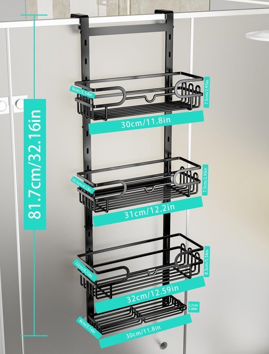 Unyqoos ® Verstelbare Hangende Doucheplank met Vier Manden en Zeepbakje voor Badkameropslag