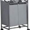 Unyqoos ® Mobiele Wasmand Met Twee Compartimenten Voor Gemakkelijk Sorteren Van Wasgoed
