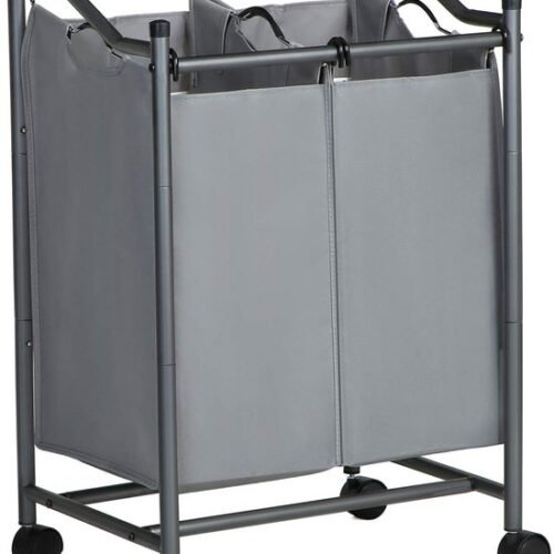 Unyqoos ® Mobiele Wasmand Met Twee Compartimenten Voor Gemakkelijk Sorteren Van Wasgoed
