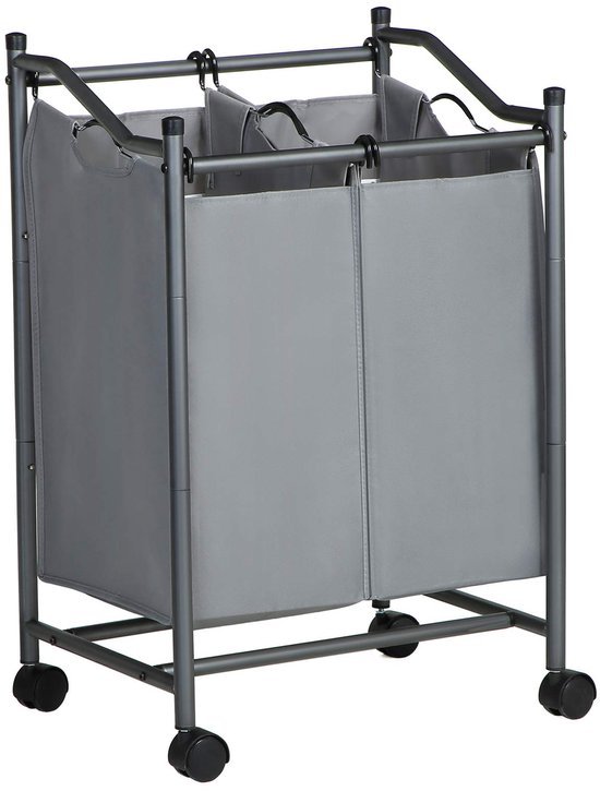 Unyqoos ® Mobiele Wasmand Met Twee Compartimenten Voor Gemakkelijk Sorteren Van Wasgoed