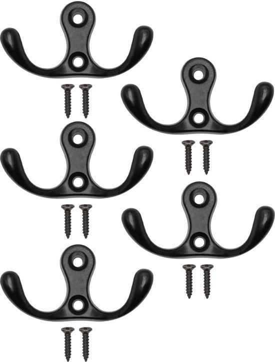 550x725-14.jpg Unyqoos® Set van vijf zwarte dubbele haken voor stijlvolle wandmontage
