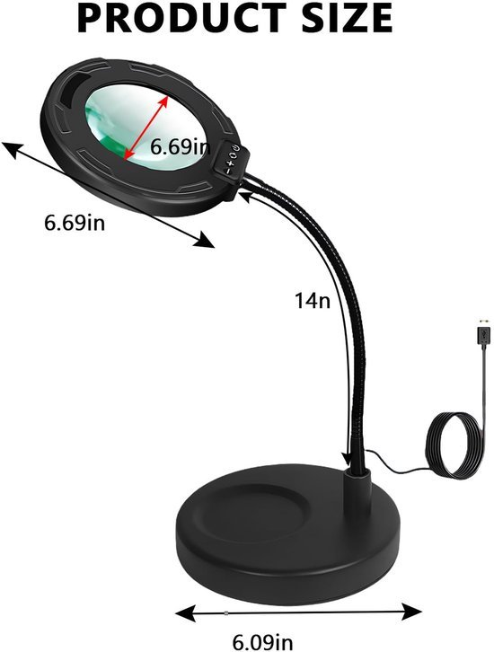 Unyqoos® Verstelbaar vergrootglas met verlichting en flexibele standaard voor diverse toepassingen