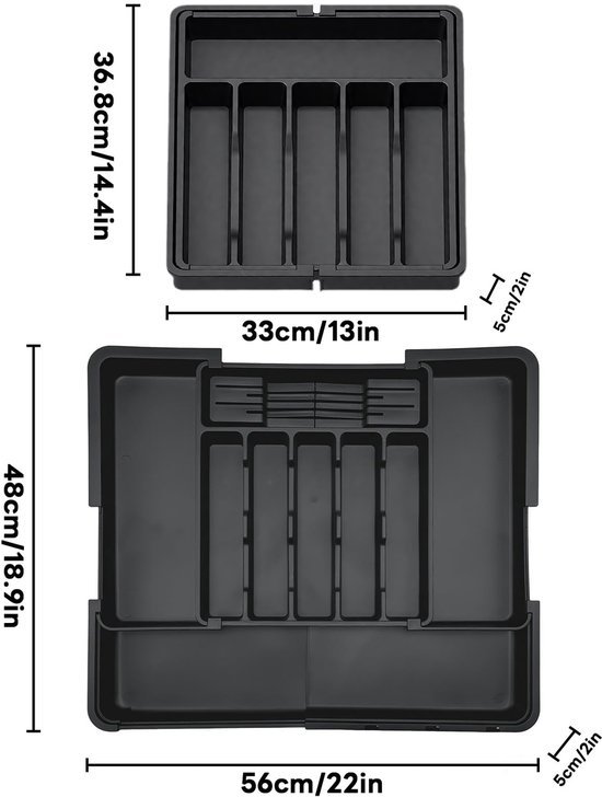 Unyqoos® Aanpasbare en uitschuifbare besteklade voor keukenorganisatie en meer