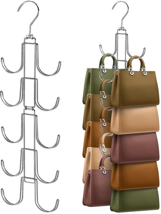 Unyqoos® Ruimtebesparende handtassen organizer met draaibare haken voor overzichtelijke opberging