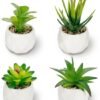 Unyqoos ® Set van 4 Decoratieve Mini Kunstplanten in Keramische Potten voor Diverse Interieurstijlen