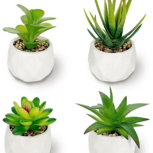 Unyqoos ® Set van 4 Decoratieve Mini Kunstplanten in Keramische Potten voor Diverse Interieurstijlen
