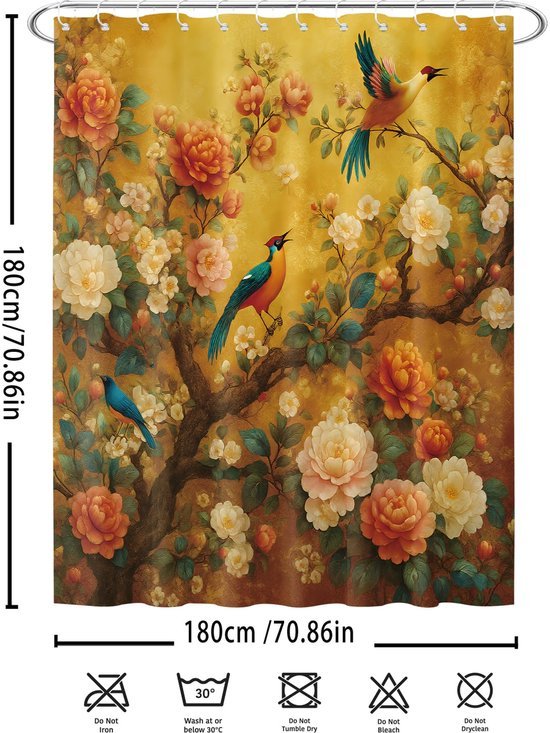 550x733-13.jpg Unyqoos® Waterafstotend douchegordijn met vogel- en bloemenprint voor de badkamer