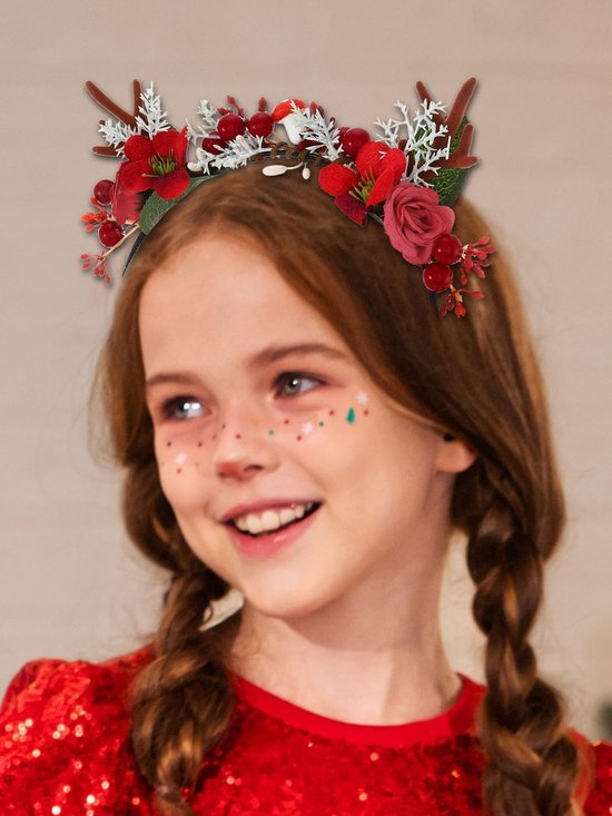 Unyqoos® Elegante kersthaarband met rendiergewei en bloem voor feestelijke gelegenheden