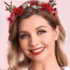 Unyqoos® Elegante kersthaarband met rendiergewei en bloem voor feestelijke gelegenheden
