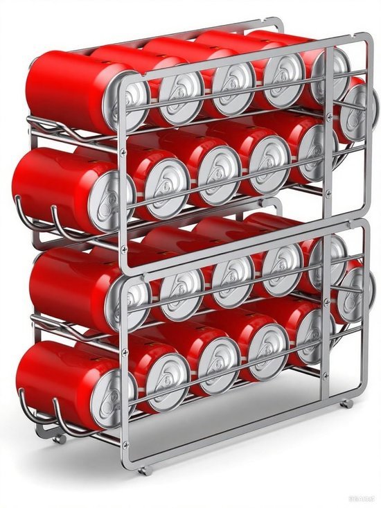 Unyqoos® Ruimtebesparende drankblikjesorganizer met automatisch rollen voor koelkast en keuken