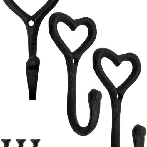 Unyqoos® Decoratieve zwarte gietijzeren haken met hartdesign voor landelijke inrichting