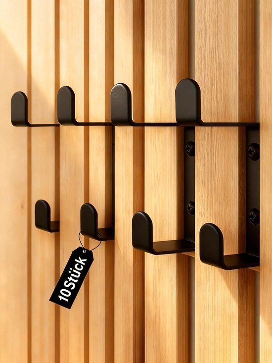 550x733-171.jpg Unyqoos® Set van 10 robuuste zwarte kledinghaken voor akoestische panelen en wandmontage