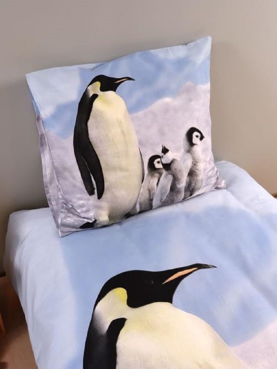 Unyqoos® Beddengoedset met schattige pinguïnprint, ademend en temperatuurregulerend katoen