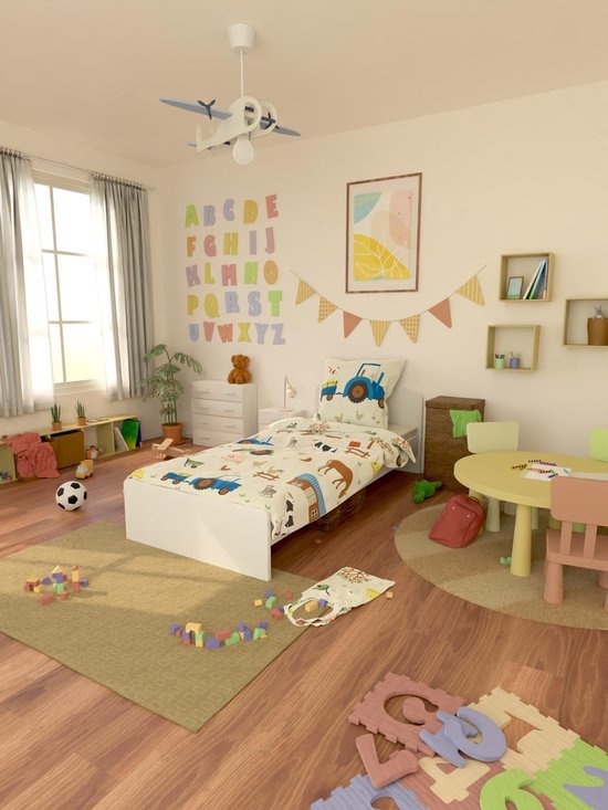 Unyqoos® Kinderbeddengoed met Boerderijthema van 135 x 200 cm, Inclusief Kussensloop, Geschikt voor Jongens en Meisjes