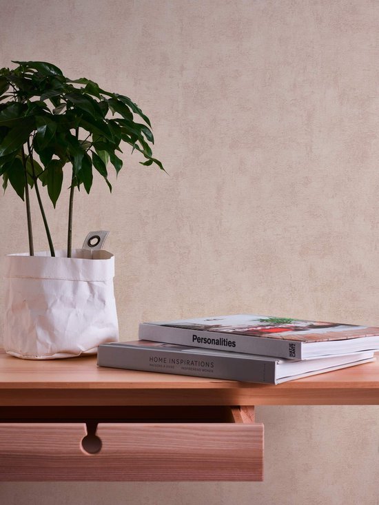Unyqoos® Hoogwaardig vliesbehang met natuurlijke pleisterlook in zand en beige