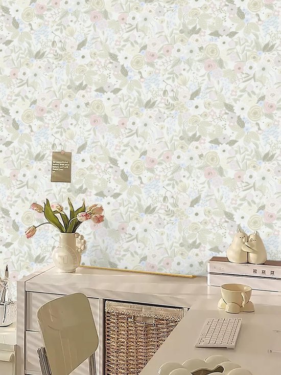 Unyqoos® Vintage Bloemenbehang Zelfklevend Vinyl voor Diverse Interieurtoepassingen, 44 x 300 cm, Beige