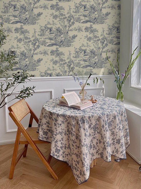 Unyqoos® Zelfklevend vintage behang met dieren en planten in beige en blauw