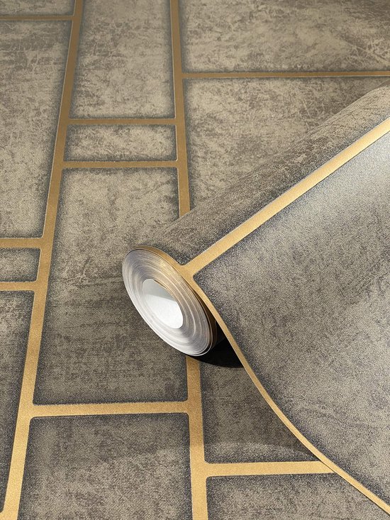Unyqoos® Stijlvol goudbruin vliesbehang met metallic strepen voor elke kamer