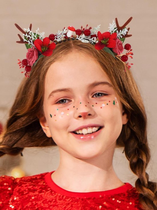 Unyqoos® Elegante kersthaarband met rendiergewei en bloem voor feestelijke gelegenheden