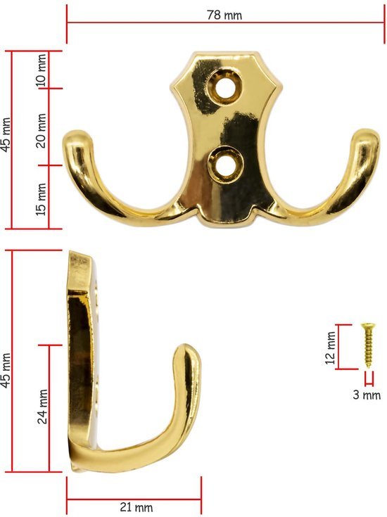 Unyqoos® Set van 5 gouden dubbele haken voor veelzijdig gebruik in huis