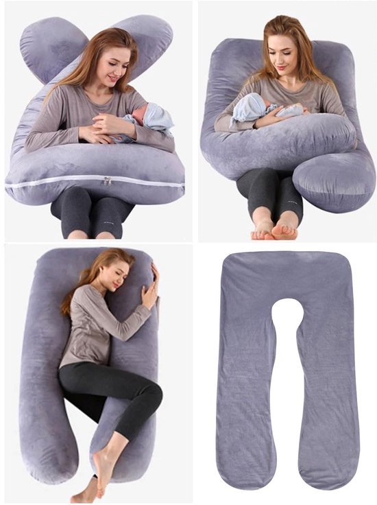 550x736-5.jpg Unyqoos® Grijze machinewasbare U-vormige kussensloop voor zwangerschapskussen 140 x 80 cm