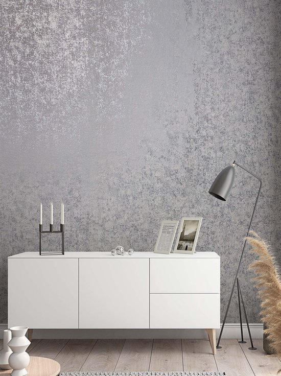 Unyqoos® Modern grijs zilver vliesbehang met metallic afwerking voor elke kamer