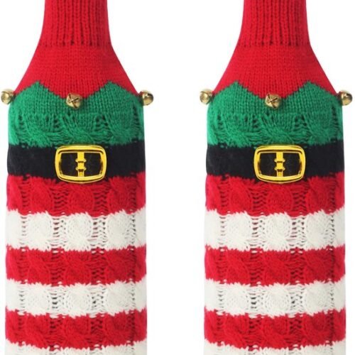 550x739-9.jpg Unyqoos® Set van 2 Kerstflessenhoezen met Klassieke Rode en Groene Elementen