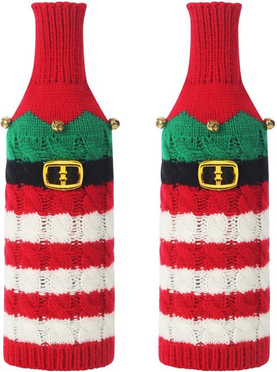550x739-9.jpg Unyqoos® Set van 2 Kerstflessenhoezen met Klassieke Rode en Groene Elementen