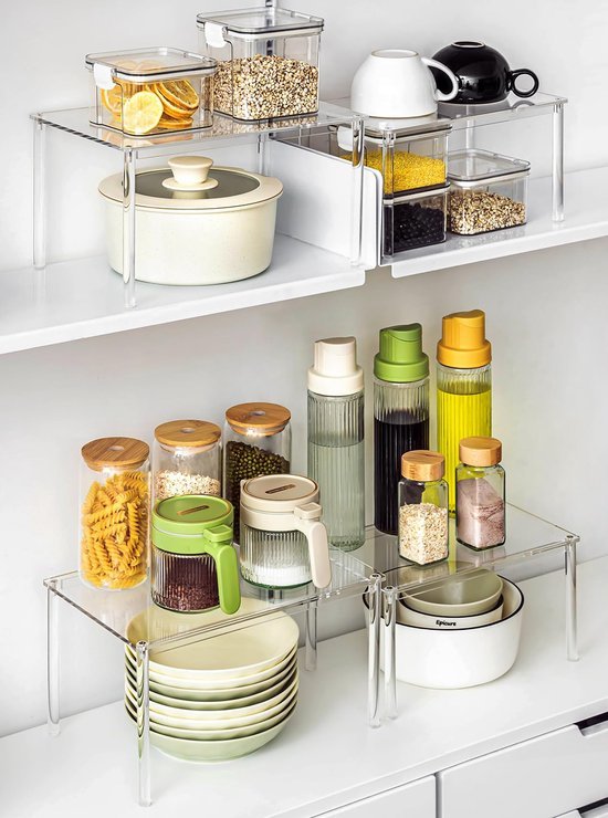 550x740-6.jpg Unyqoos® Transparante en stapelbare keukenorganizer set met vier veelzijdige rekken