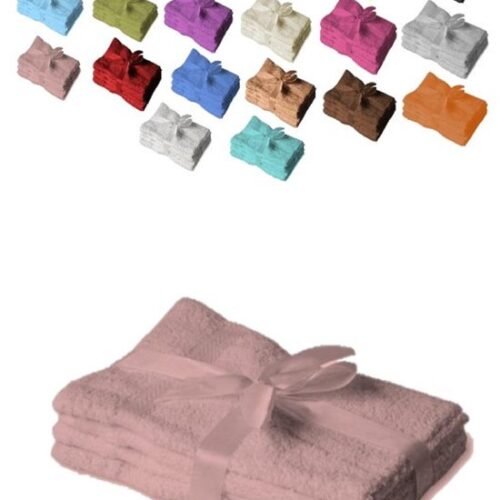 550x741-2.jpg Unyqoos® Luxueuze Handdoekenset van 4 Stuks in Roze met Decoratieve Ingeweven Rand en Strikverpakking
