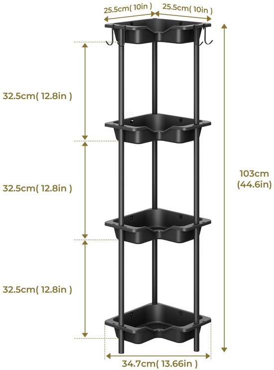 Unyqoos ® Stijlvolle Vrijstaande Doucheplanken Set van 4 met Vier Niveaus en Haken voor Badkamerorganisatie