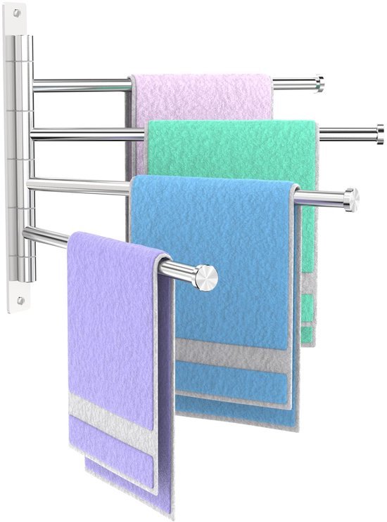 Unyqoos® Stijlvolle draaibare handdoekhouder met 4 zwenkarmen voor badkamer en keuken